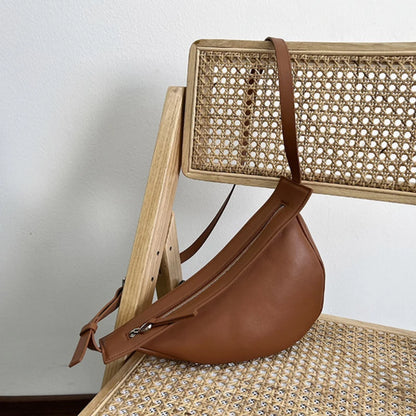 Irregular Half Moon Crossbody Shoulder Bag Large Capacity Genuine Leather Zipper Hobos Handbags Female All-match Casual Bolsas