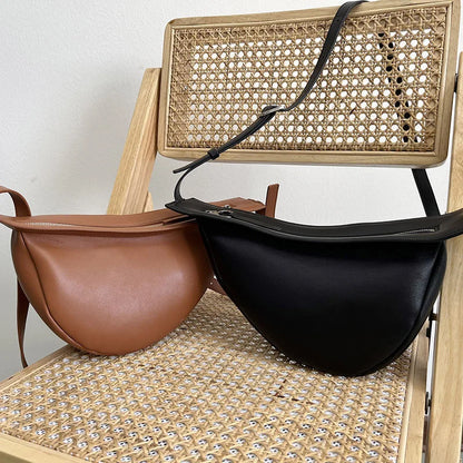 Irregular Half Moon Crossbody Shoulder Bag Large Capacity Genuine Leather Zipper Hobos Handbags Female All-match Casual Bolsas
