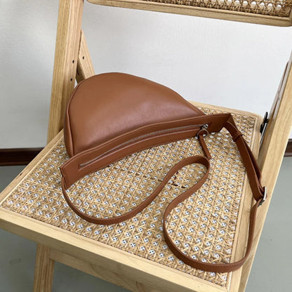 Irregular Half Moon Crossbody Shoulder Bag Large Capacity Genuine Leather Zipper Hobos Handbags Female All-match Casual Bolsas