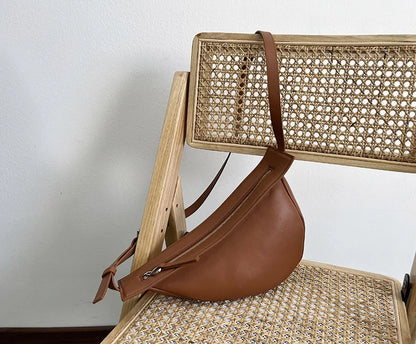 Irregular Half Moon Crossbody Shoulder Bag Large Capacity Genuine Leather Zipper Hobos Handbags Female All-match Casual Bolsas