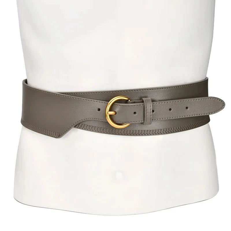 Irregular Retro Women's Leather Decorated Sweater Windbreaker Skirt Wide Designer Belts Women High Quality