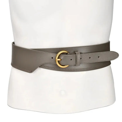 Irregular Retro Women's Leather Decorated Sweater Windbreaker Skirt Wide Designer Belts Women High Quality