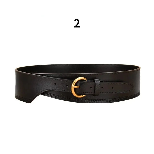 Irregular Retro Women's Leather Decorated Sweater Windbreaker Skirt Wide Designer Belts Women High Quality