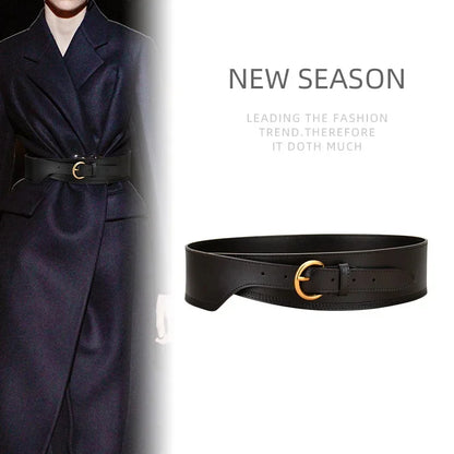 Irregular Retro Women's Leather Decorated Sweater Windbreaker Skirt Wide Designer Belts Women High Quality