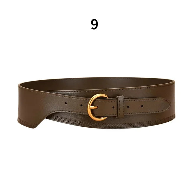 Irregular Retro Women's Leather Decorated Sweater Windbreaker Skirt Wide Designer Belts Women High Quality