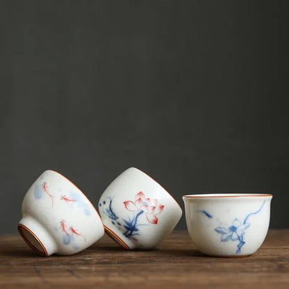 Ivory White Hand Painted Ru Kiln Kung Fu Tea Set Tea Cup Master Cup Single Cup Gracked Glaze Supportable Tea Cup Large Cup