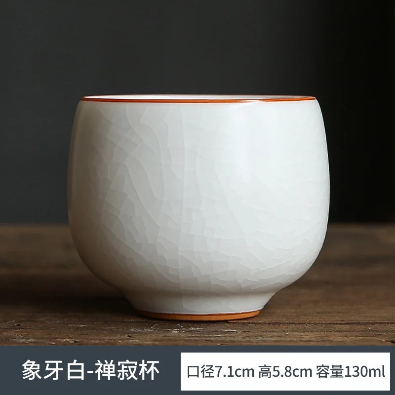 Ivory White Hand Painted Ru Kiln Kung Fu Tea Set Tea Cup Master Cup Single Cup Gracked Glaze Supportable Tea Cup Large Cup