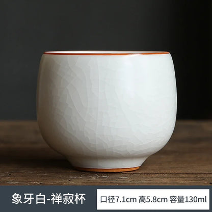 Ivory White Hand Painted Ru Kiln Kung Fu Tea Set Tea Cup Master Cup Single Cup Gracked Glaze Supportable Tea Cup Large Cup