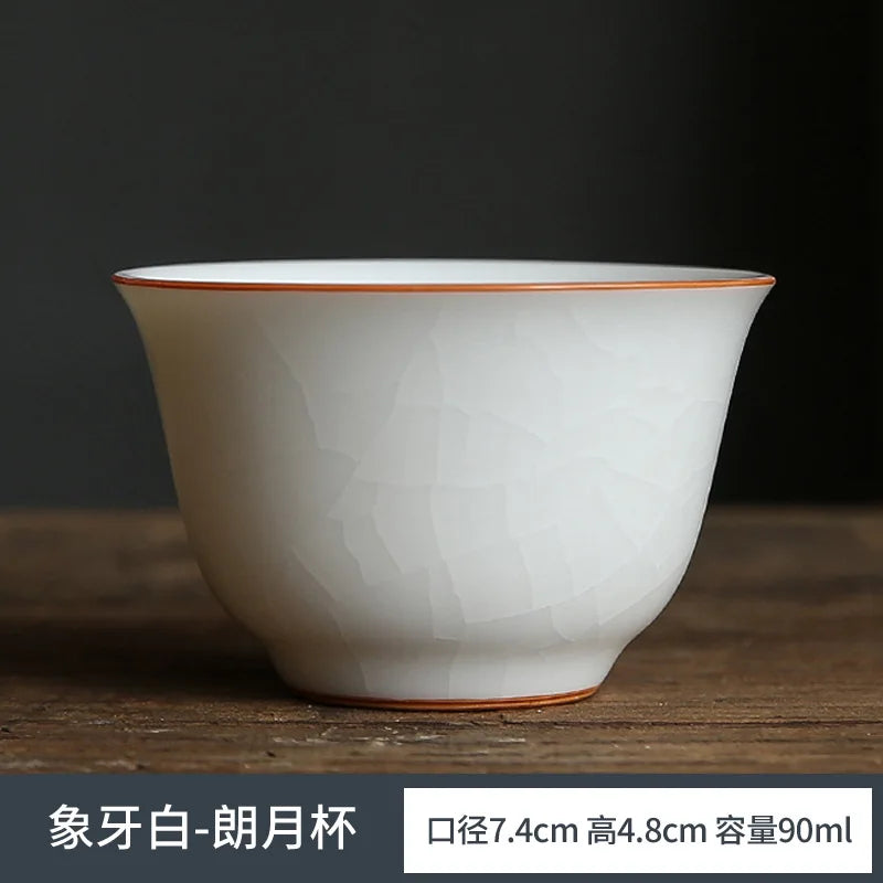 Ivory White Hand Painted Ru Kiln Kung Fu Tea Set Tea Cup Master Cup Single Cup Gracked Glaze Supportable Tea Cup Large Cup