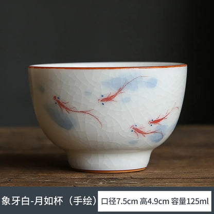 Ivory White Hand Painted Ru Kiln Kung Fu Tea Set Tea Cup Master Cup Single Cup Gracked Glaze Supportable Tea Cup Large Cup