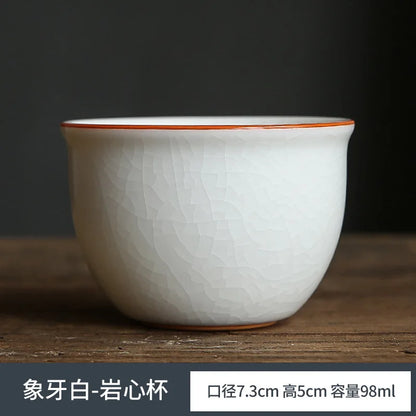 Ivory White Hand Painted Ru Kiln Kung Fu Tea Set Tea Cup Master Cup Single Cup Gracked Glaze Supportable Tea Cup Large Cup