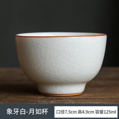 Ivory White Hand Painted Ru Kiln Kung Fu Tea Set Tea Cup Master Cup Single Cup Gracked Glaze Supportable Tea Cup Large Cup