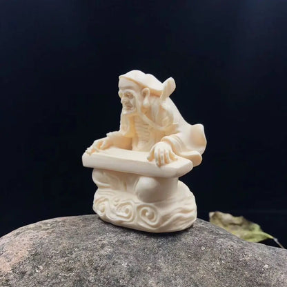 Ivory fruit long eyebrow arhat wood carving handicraft decoration handlebar piece of sculpture play with the Venerable Adhado