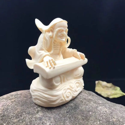 Ivory fruit long eyebrow arhat wood carving handicraft decoration handlebar piece of sculpture play with the Venerable Adhado