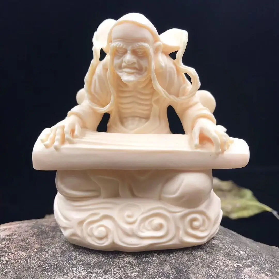 Ivory fruit long eyebrow arhat wood carving handicraft decoration handlebar piece of sculpture play with the Venerable Adhado