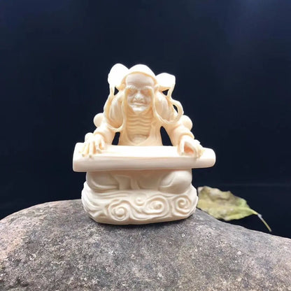 Ivory fruit long eyebrow arhat wood carving handicraft decoration handlebar piece of sculpture play with the Venerable Adhado