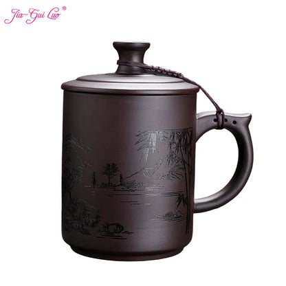 JAI GUI LUO-Purple Clay Pu'er Mugs, Teacher Gifts, Appreciation Mug, Christmas Mug, 450ml, I032