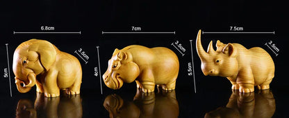 JIA-GUI LUO-Boxwood Carving Animals, Home Decoration, Decorative Ornaments, Rhinestones, Elephant, Hippopotamus, A030