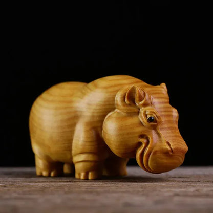 JIA-GUI LUO-Boxwood Carving Animals, Home Decoration, Decorative Ornaments, Rhinestones, Elephant, Hippopotamus, A030