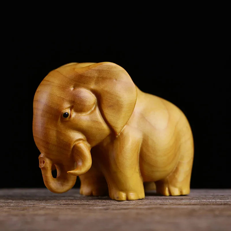 JIA-GUI LUO-Boxwood Carving Animals, Home Decoration, Decorative Ornaments, Rhinestones, Elephant, Hippopotamus, A030