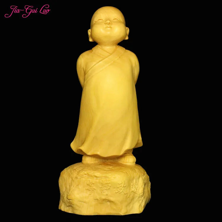 JIA-GUI LUO-Boxwood Carving, Home Decorations, Wooden Crafts, Gifts, Souvenirs, Young Monk, A054