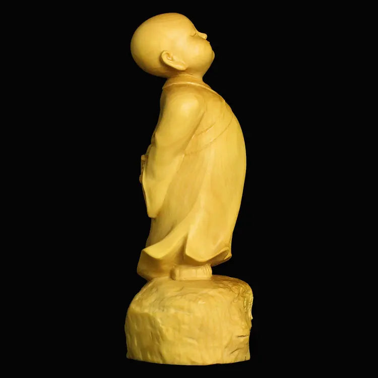 JIA-GUI LUO-Boxwood Carving, Home Decorations, Wooden Crafts, Gifts, Souvenirs, Young Monk, A054