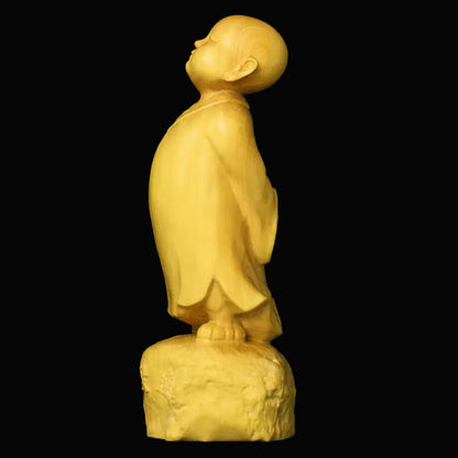 JIA-GUI LUO-Boxwood Carving, Home Decorations, Wooden Crafts, Gifts, Souvenirs, Young Monk, A054
