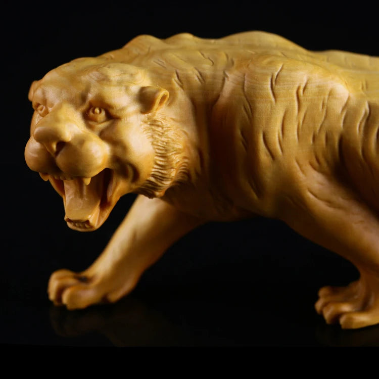 JIA-GUI LUO Boxwood Carving Tiger Decoration, Small Sculpture Model, Craft Gift, Home Office Decoration, A041