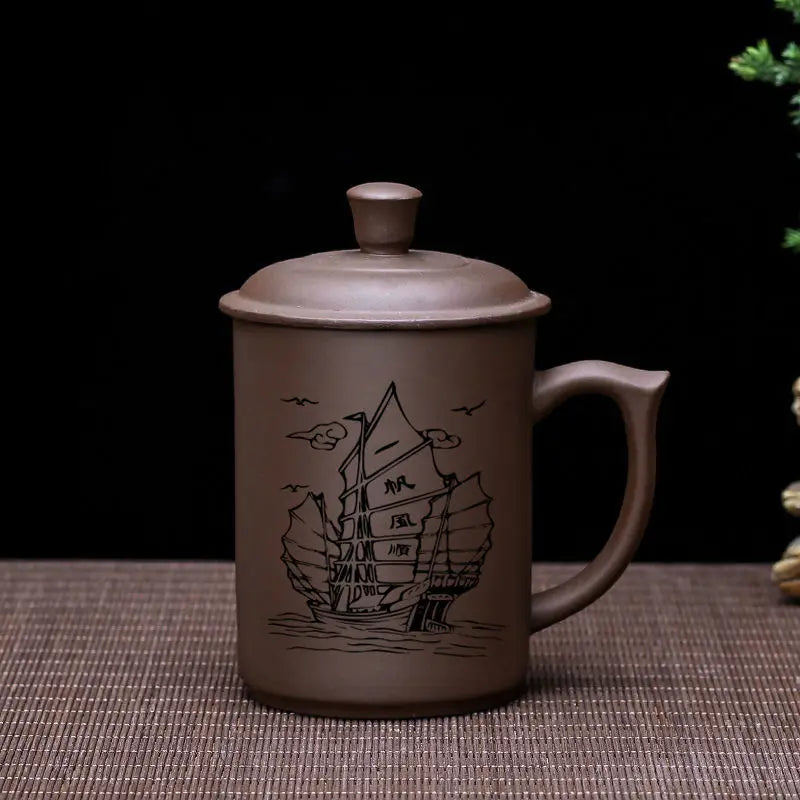 JIA-GUI LUO-Ceramic Tea Mugs, Purple Clay Cup, Pu'er Teacups, Office Cups, Gift Travel, 430ml