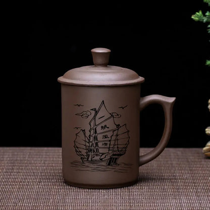JIA-GUI LUO-Ceramic Tea Mugs, Purple Clay Cup, Pu'er Teacups, Office Cups, Gift Travel, 430ml