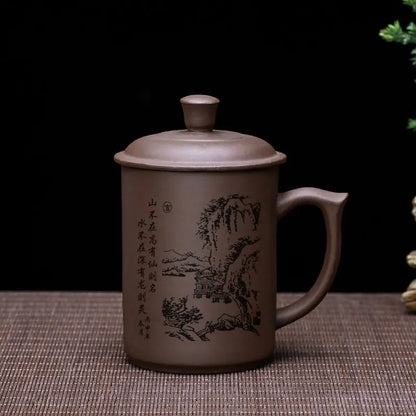 JIA-GUI LUO-Ceramic Tea Mugs, Purple Clay Cup, Pu'er Teacups, Office Cups, Gift Travel, 430ml