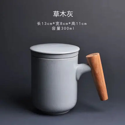 JIA-GUI LUO-Ceramic Tea Mugs with Wooden Handle, Creative Anniversary Gifts for Husband, 300ml, I017