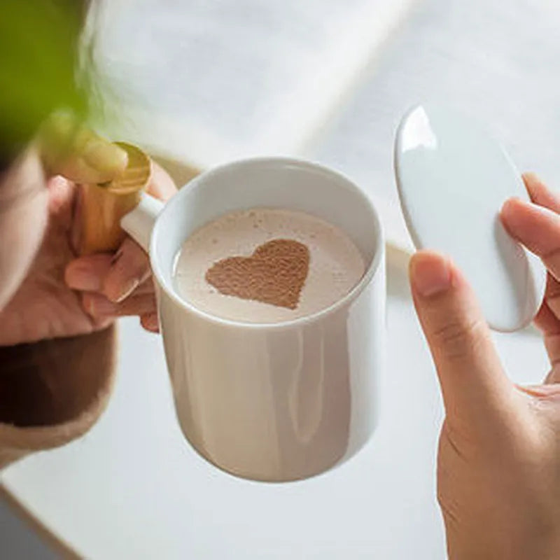 JIA-GUI LUO-Ceramic Tea Mugs with Wooden Handle, Creative Anniversary Gifts for Husband, 300ml, I017