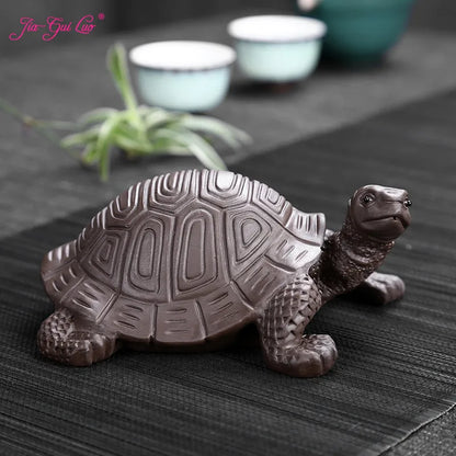 JIA-GUI LUO-Purple Clay Longevity Turtle, Pet Ornaments, Tea Accessories, Creative Crafts, 15cm, N005