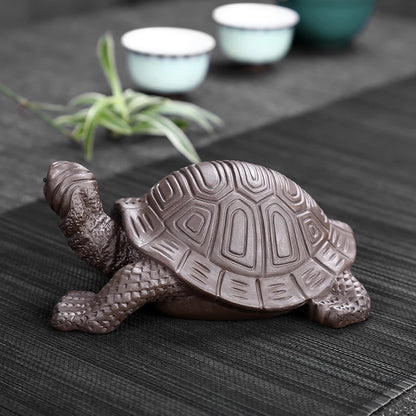 JIA-GUI LUO-Purple Clay Longevity Turtle, Pet Ornaments, Tea Accessories, Creative Crafts, 15cm, N005