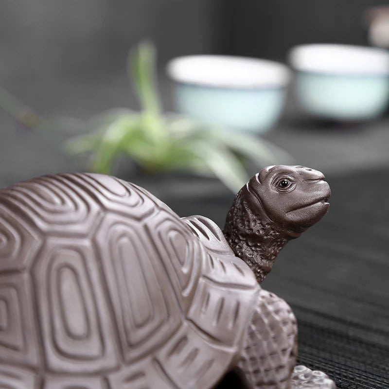JIA-GUI LUO-Purple Clay Longevity Turtle, Pet Ornaments, Tea Accessories, Creative Crafts, 15cm, N005