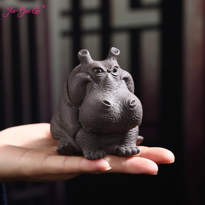 JIA-GUI LUO-Purple Clay Tea Pet, Hippo Ornaments, Tea Set, Yixing Tea Accessories, Statuette N032