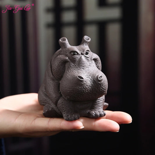 JIA-GUI LUO-Purple Clay Tea Pet, Hippo Ornaments, Tea Set, Yixing Tea Accessories, Statuette N032