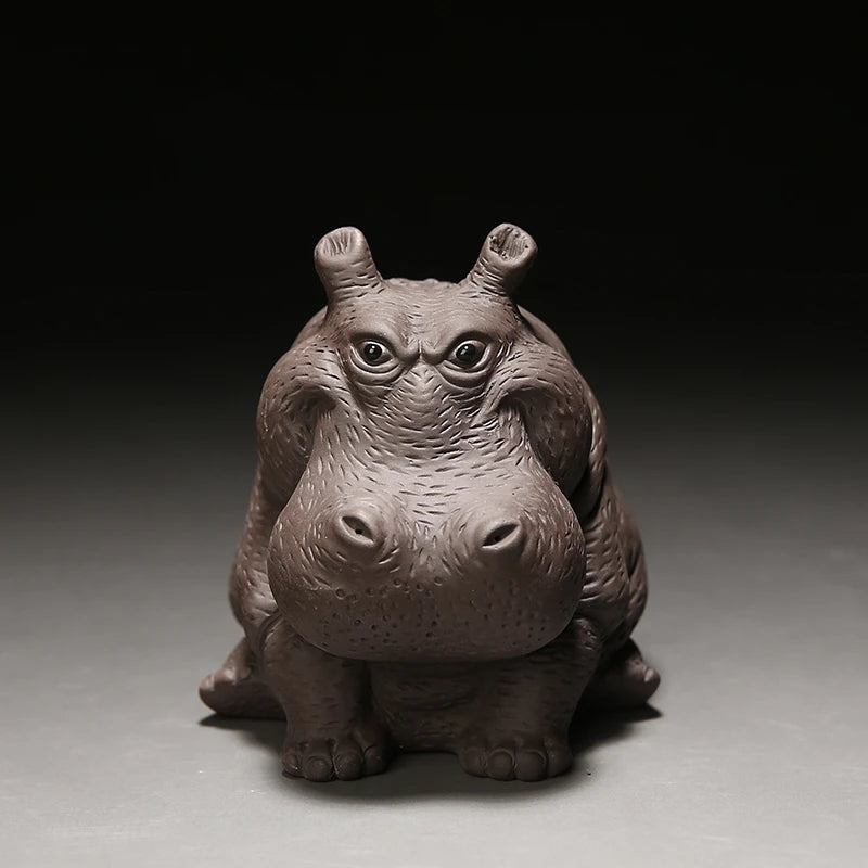JIA-GUI LUO-Purple Clay Tea Pet, Hippo Ornaments, Tea Set, Yixing Tea Accessories, Statuette N032