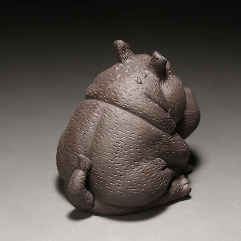 JIA-GUI LUO-Purple Clay Tea Pet, Hippo Ornaments, Tea Set, Yixing Tea Accessories, Statuette N032