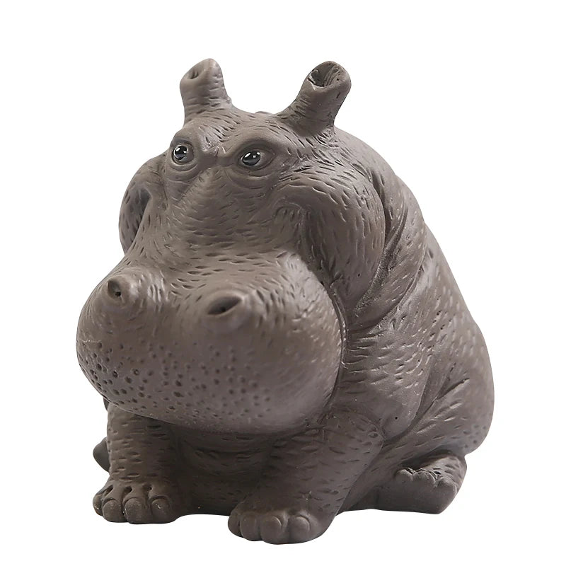 JIA-GUI LUO-Purple Clay Tea Pet, Hippo Ornaments, Tea Set, Yixing Tea Accessories, Statuette N032