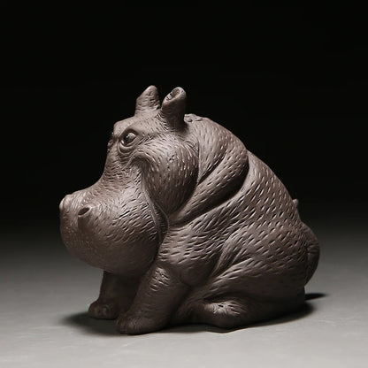 JIA-GUI LUO-Purple Clay Tea Pet, Hippo Ornaments, Tea Set, Yixing Tea Accessories, Statuette N032