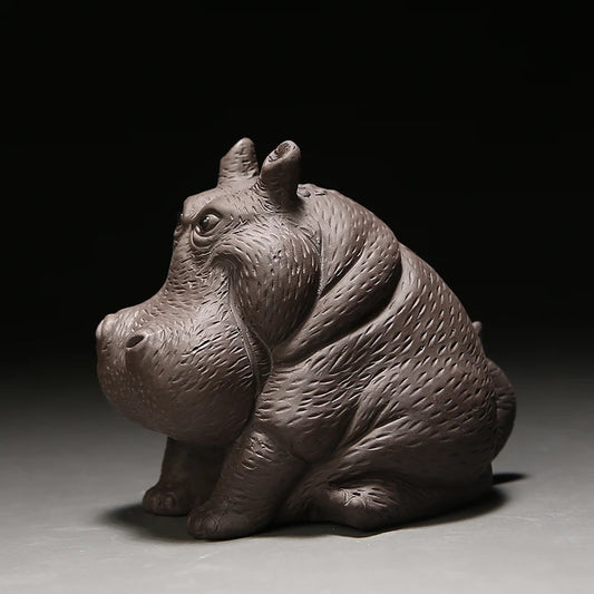 JIA-GUI LUO-Purple Clay Tea Pet, Hippo Ornaments, Tea Set, Yixing Tea Accessories, Statuette N032
