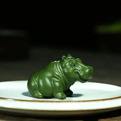 JIA GUI LUO Purple Clay Tea Pets, Hippo Style Ornament, Yixing Purple Clay Tea Set, Feng Shui Decoration, Lucky N009