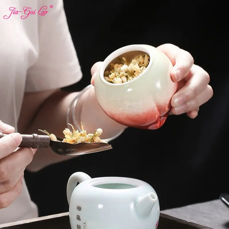 JIA GUI LUO Tea Caddies Peach Style  Ceramic  Tea Organizer  Tea Tins  Coffee Storage  Tea Box  Tea Storage  Tea Container