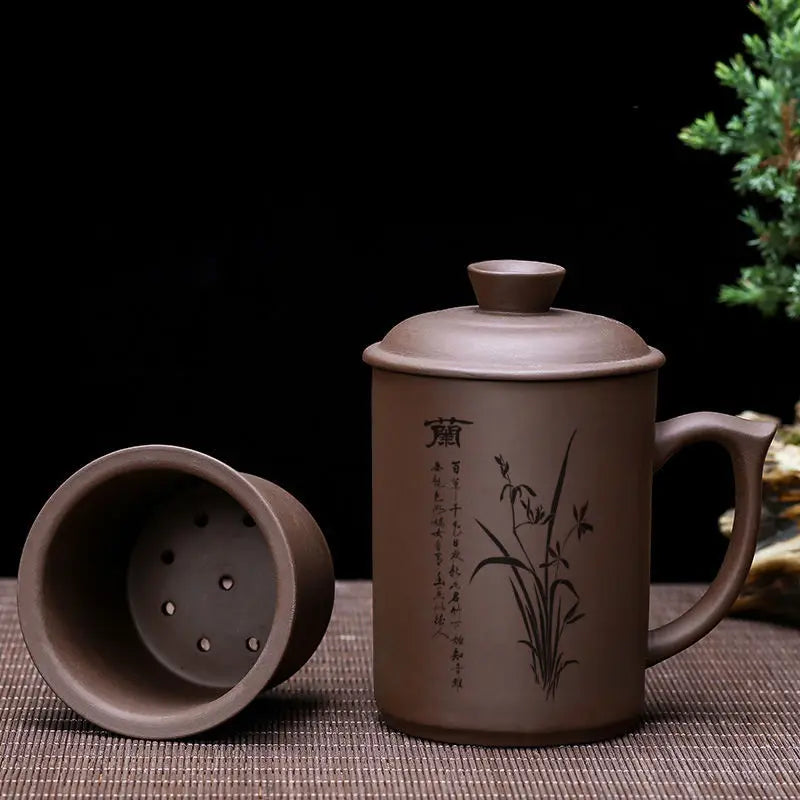 JIA-GUI LUO-Tea Infuser, Purple Clay Pu'er Ceramic Cups, Office Cups, Travel Gift, I010, 430ml