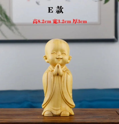 JM023 - 8.2* 4.2 * 3.3 CM Hand Carved Boxwood Figurine - Set of 4 Little Monk Boys