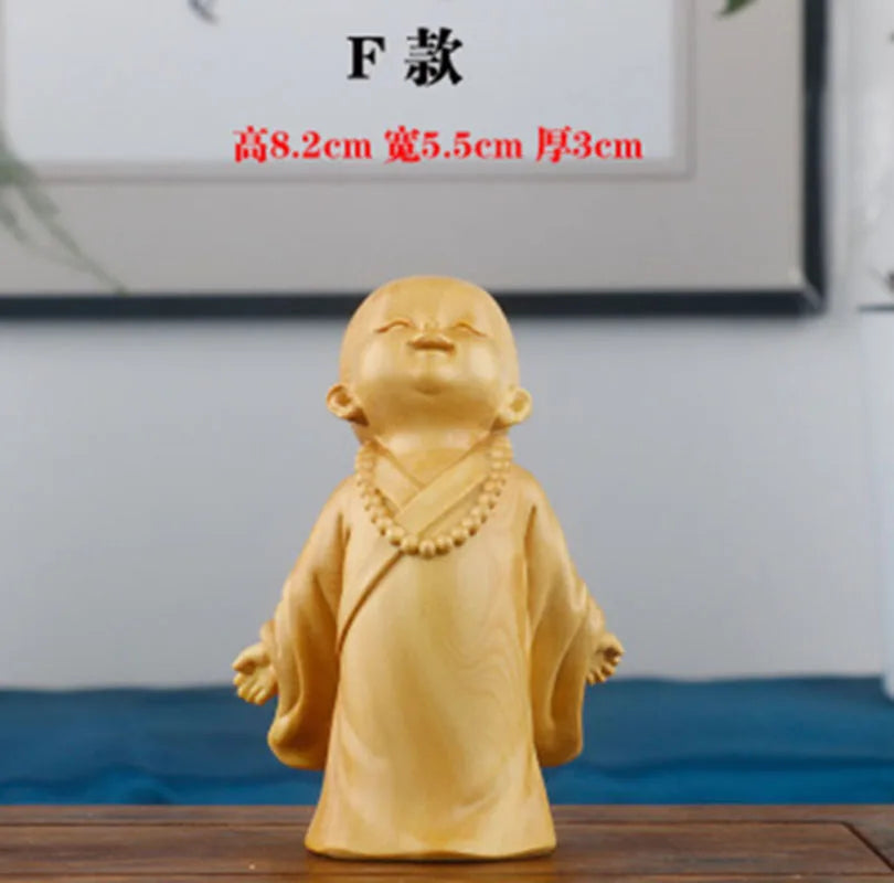 JM023 - 8.2* 4.2 * 3.3 CM Hand Carved Boxwood Figurine - Set of 4 Little Monk Boys