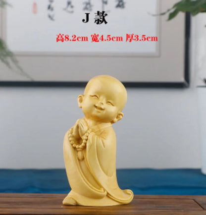 JM023 - 8.2* 4.2 * 3.3 CM Hand Carved Boxwood Figurine - Set of 4 Little Monk Boys