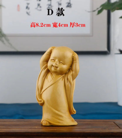 JM023 - 8.2* 4.2 * 3.3 CM Hand Carved Boxwood Figurine - Set of 4 Little Monk Boys